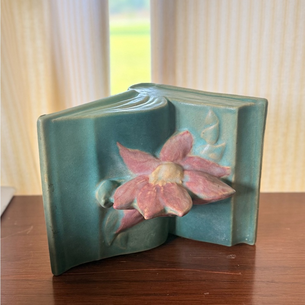 Floral Ceramic Bookend in Green and Pink